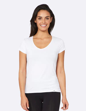 BOODY Women V-Neck T-Shirt White L