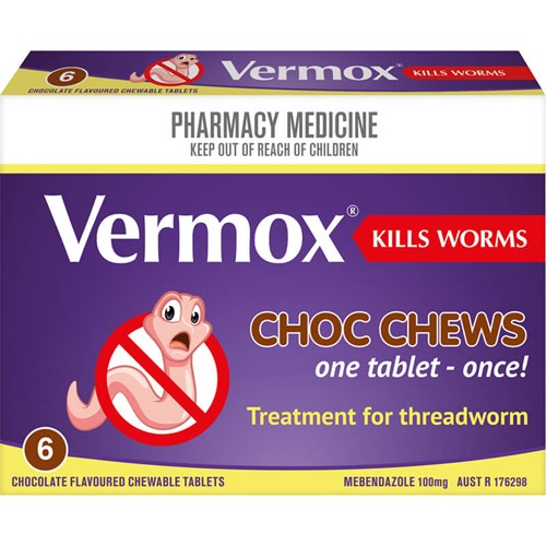 VERMOX Chocolate Chews Tabs 6s