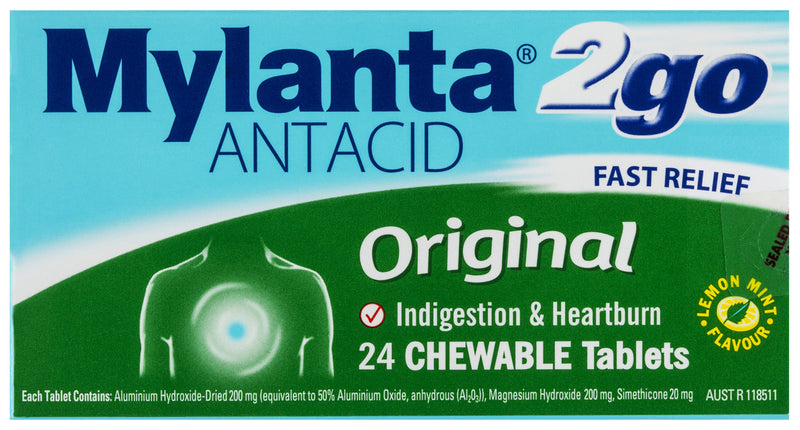 MYLANTA 2Go Antacid Org Tab L/Mnt24s
